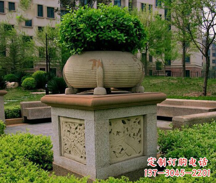 酒泉小区景观大理石花盆石雕 (3)