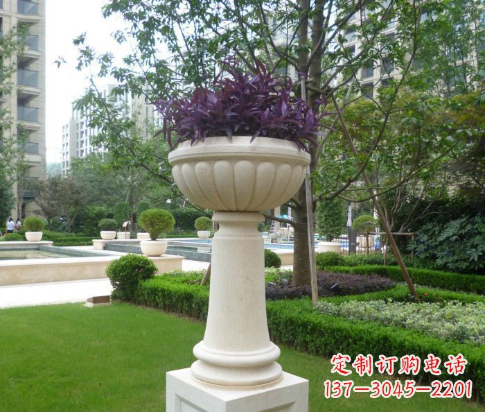 酒泉小区景观汉白玉花盆石雕 (2)
