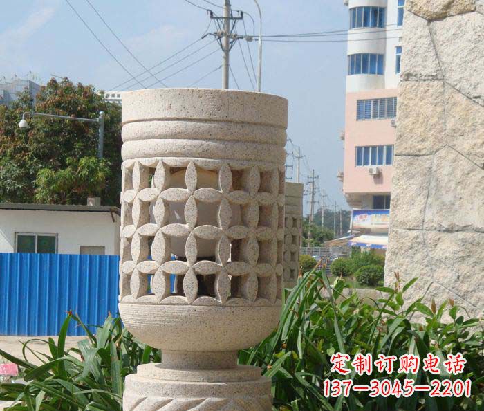酒泉小区景观镂空石灯石雕