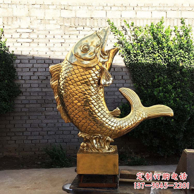 酒泉鱼跃景观铜雕-纯铜铸造企业商场动物雕塑摆件