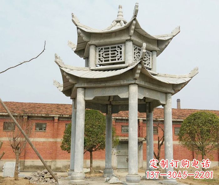 酒泉园林仿古双层石雕凉亭 (2)