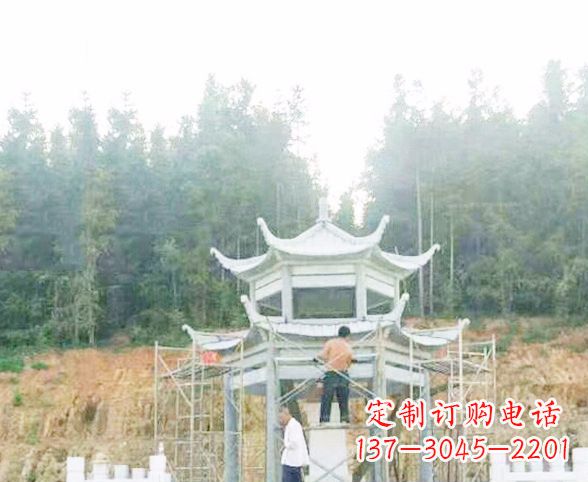 酒泉园林仿古双层石凉亭景观石雕 (2)