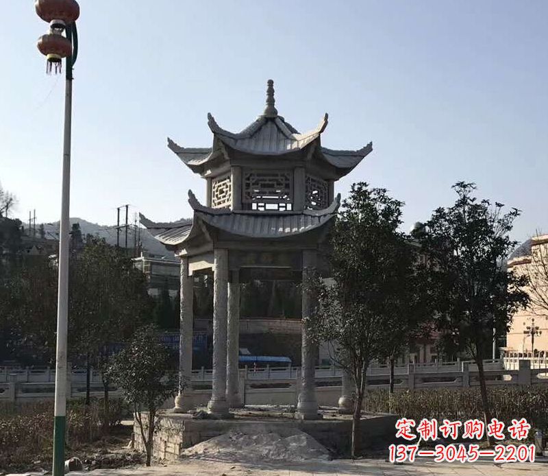 酒泉园林仿古双层石凉亭景观石雕 (4)