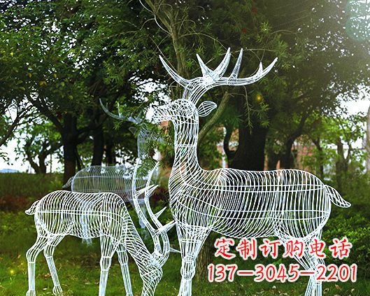 酒泉园林镂空梅花鹿不锈钢景观雕塑