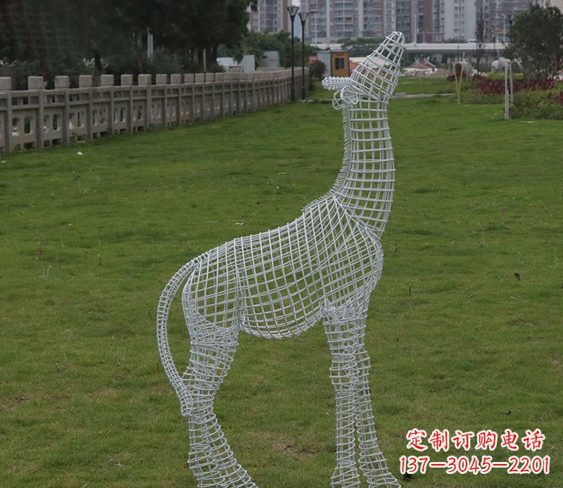 酒泉园林镂空仰头麋鹿不锈钢雕塑