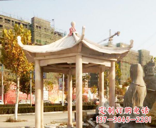 酒泉园林晚霞红单层凉亭景观石雕