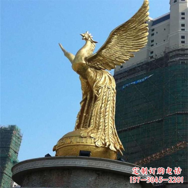 酒泉铸铜鎏金凤凰景观雕塑-城市园林