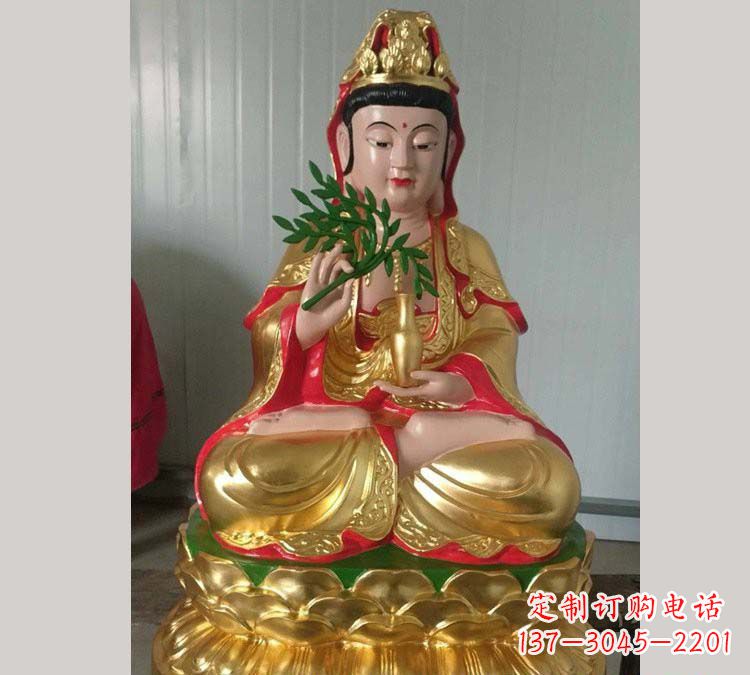 酒泉铸铜贴金杨柳观音雕塑